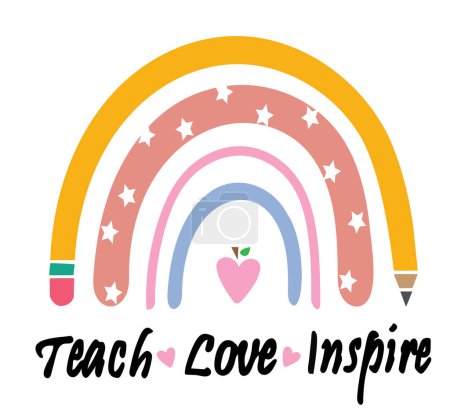 vector illustration of a rainbow, teacher, back to school