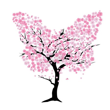 Téléchargez les illustrations : Illustration vectorielle d'un cerisier en fleur, forme papillon - en licence libre de droit