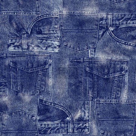 Téléchargez les photos : Modèle de patchwork de jeans continus sans couture, répétition en demi-pas Le haut et le bas sont des mouvements verticaux et l'horizontal est une répétition en demi-décalage, - en image libre de droit