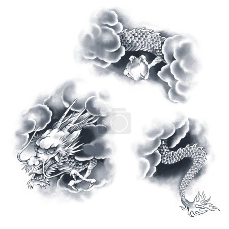 A dragon drawn with the technique of Japanese painting,