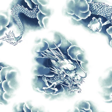 Foto de Patrón dragón japonés dibujado a mano, repetición de medio paso Arriba y abajo es movimiento vertical y horizontal es repetición de medio turno, - Imagen libre de derechos