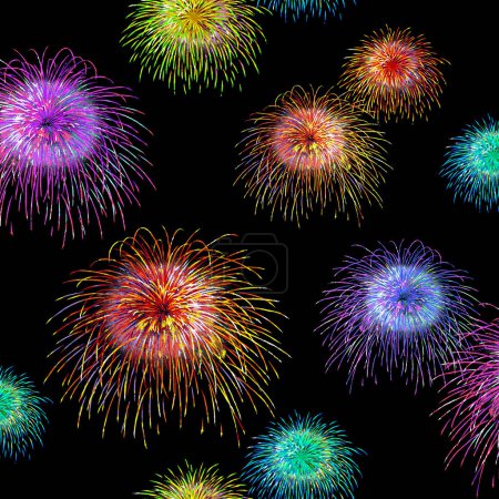 Japanese style traditional fireworks seamless pattern,