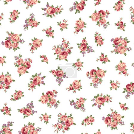 Seamless pattern with a beautiful bouquet of roses,Half step repeat Up and down is vertical movement and horizontal is half shift repeat,
