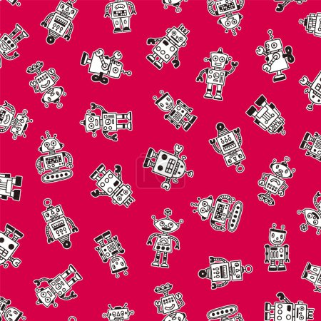Illustration for Retro cute and fun robot seamless pattern, - Royalty Free Image