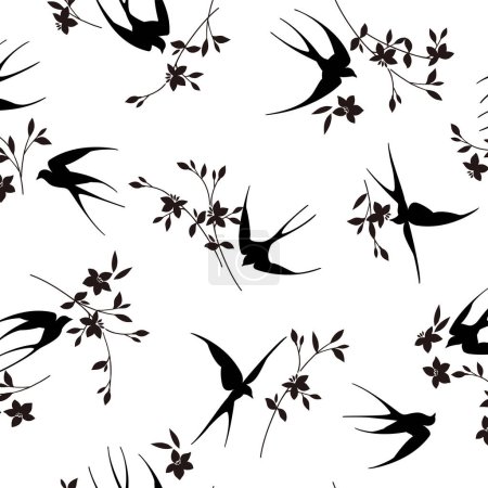 Illustration for Japanese style swallow seamless pattern,Half step repeat Up and down is vertical movement and horizontal is half shift repeat,, - Royalty Free Image