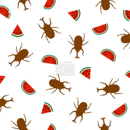 Illustration for Seamless pattern with simple silhouette beetles, - Royalty Free Image
