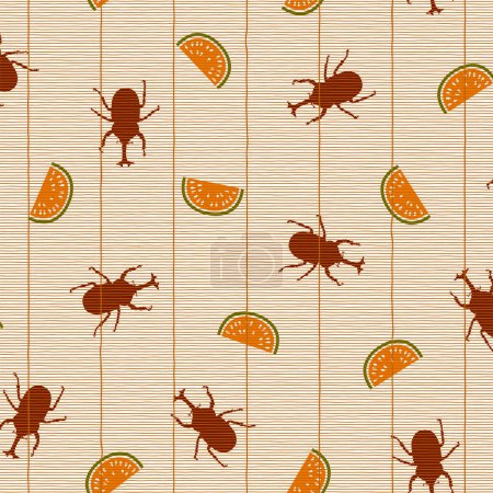 Téléchargez les illustrations : Seamless pattern with simple silhouette beetles, - en licence libre de droit