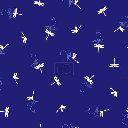 Illustration for Simple silhouette dragonfly seamless pattern, - Royalty Free Image