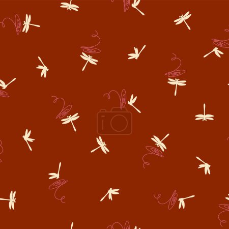 Illustration for Simple silhouette dragonfly seamless pattern, - Royalty Free Image