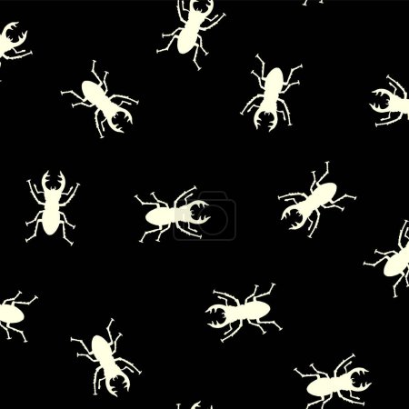 Téléchargez les illustrations : Seamless pattern with simple silhouettes of stag beetles, - en licence libre de droit