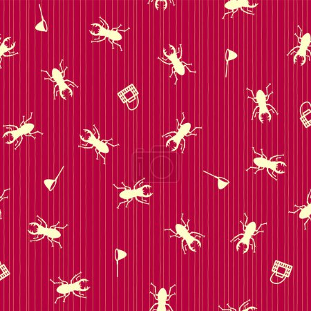 Illustration for Seamless pattern with simple silhouettes of stag beetles, - Royalty Free Image
