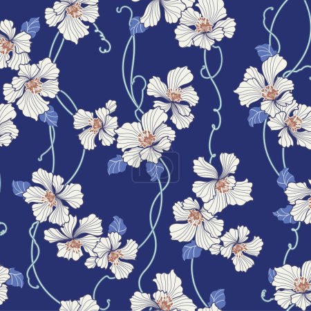 Illustration for Beautiful Japanese style floral seamless pattern, - Royalty Free Image