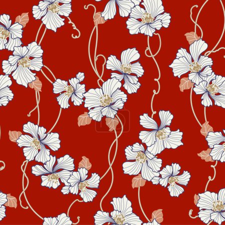 Illustration for Beautiful Japanese style floral pattern perfect for textiles, - Royalty Free Image