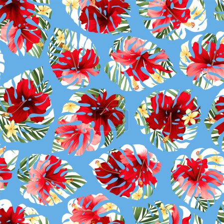 Illustration for Beautiful tropical flowers seamless pattern, - Royalty Free Image