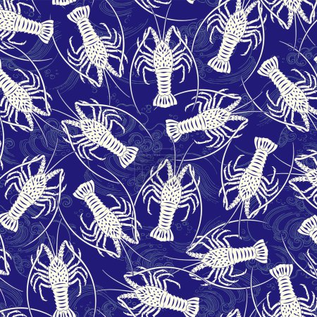 Fabuloso patrón textil inconsútil langosta espinosa,