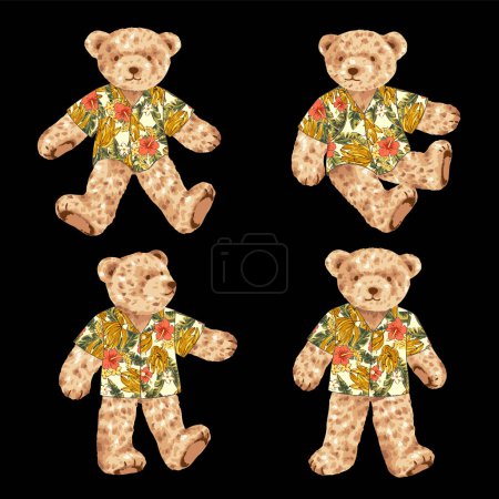 Cute bear illustration material wearing aloha shirt,