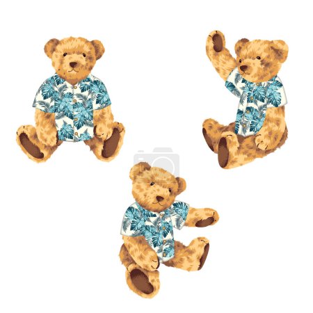 Lindo oso material de ilustración con camisa de aloha,