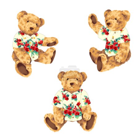 Cute bear illustration material wearing aloha shirt,