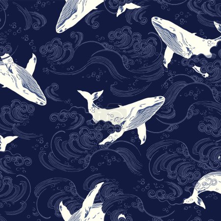 Pattern of a whale swimming bravely in the ocean,