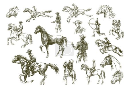 Foto de Large set of cowboys and horses. - Imagen libre de derechos
