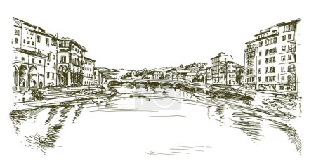 Ilustración de Italy Florence Bridges over the Arno river Tuscany. - Imagen libre de derechos