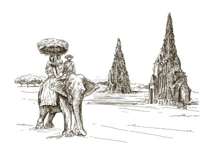 Ilustración de Wat Chaiwatthanaram, templo antiguo de Ayutthaya - Imagen libre de derechos