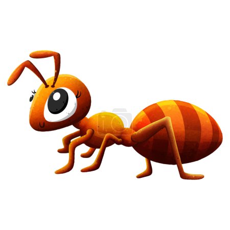 illustration de dessin animé d'une jolie fourmi assise dans une assiette orange