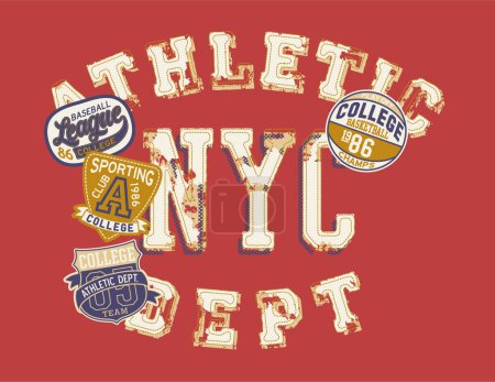 Photo for College vintage sporting league athletic department  badges grunge vector print for boy sport wear with embroidery patches applique - Royalty Free Image