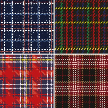 Illustration for Grunge tartan plaid abstract collection vector seamless pattern - Royalty Free Image