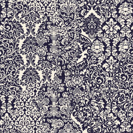 Photo for Arabesque Damask brocade ripped fabric patchwork vector seamless pattern wallpaper - Royalty Free Image