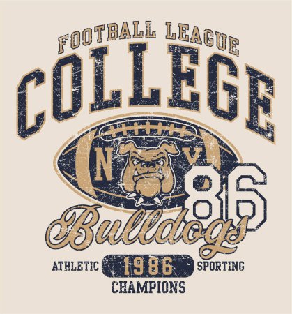 Photo for Cute american football college league bulldogs champs vector print for kid t shirt sport wear grunge effect in separate layer - Royalty Free Image