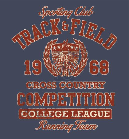 Photo for Vintage track and field college athletic sporting club grunge vector artwork for t shirt boy sport wear - Royalty Free Image