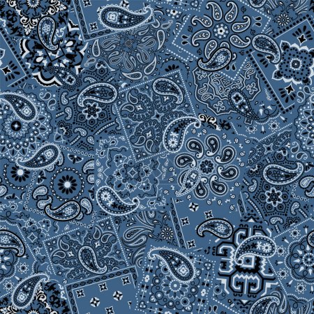 Illustration for Paisley bandana fabric patchwork vintage vector seamless pattern - Royalty Free Image