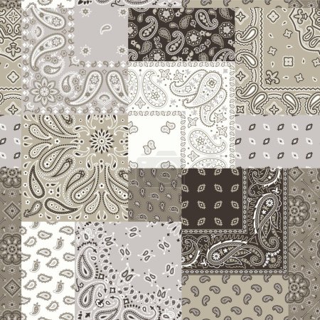 Illustration for Paisley bandana fabric patchwork wallpaper vintage vector seamless pattern - Royalty Free Image