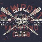 East Coast yacht club nautical company grunge vector print for boy shirt 