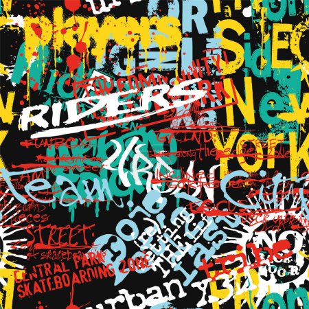 Ilustración de Colorido graffiti urbano calle arte collage fondo de pantalla abstracto grunge vector patrón sin costuras - Imagen libre de derechos