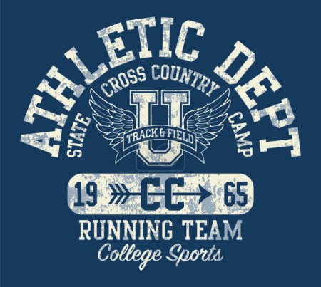 College athlétisme cross-country running vintage athlétique vecteur garçon t-shirt effet grunge dans une couche séparée