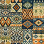 Native American tribal fabric patchwork wallpaper abstract vector seamless pattern  for scarf kerchief shirt fabric tablecloth pillow carpet rug