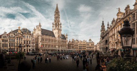 Photo for Grand-Place square (Grote Markt) in Brussels. Neo-Gothic City Hall of Brussels. Old Market Square - Royalty Free Image