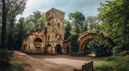 Margrave's House and Greek Arch in Arkadia. Garden pavilions in a romantic park in Poland