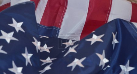 USA Flag.  USA flag background. Stars displaying on waving American flag in filled frame layout.