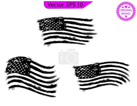Distressed USA flag. Vector old American flag. Grunge American flag on transparent background. Template for your design works. Vector illustration. Splash Black and White American Flag