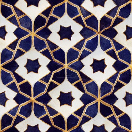 Foto de Patrón inconsútil mosaico geométrico arabesco, repetición, en acuarela y gouache técnica - Imagen libre de derechos