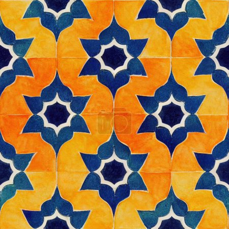 Photo for Seamless pattern mosaic geometric arabesque, repetition, in watercolor and gouache technique - Royalty Free Image