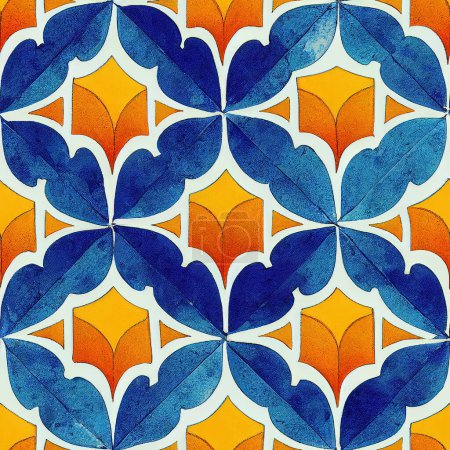 Photo for Seamless pattern mosaic geometric arabesque, repetition, in watercolor and gouache technique - Royalty Free Image