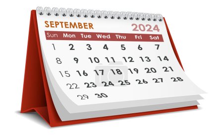 Ilustración de Vector de ilustración de septiembre 2024 Calendario aislado en fondo blanco, hecho en Adobe illustrator - Imagen libre de derechos