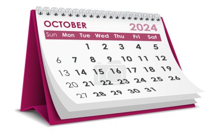 Illustration for Illustration vector of October 2024 Calendar isolated in white background, made in Adobe illustrator - Royalty Free Image