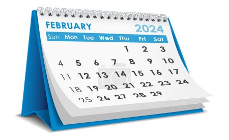Foto de Vector de ilustración de febrero 2024 Calendario aislado en fondo blanco, hecho en Adobe illustrator - Imagen libre de derechos