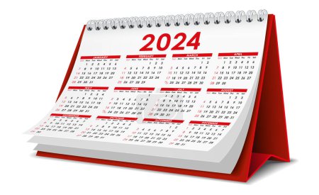 Illustration for Illustration vector of 2024 Calendar isolated in white background, made in Adobe illustrator - Royalty Free Image