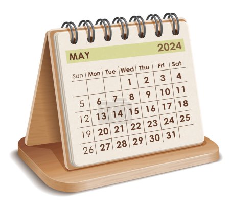 Illustration vector of May 2024 WOODEN and cardboard Calendar isolated in white background, made in Adobe illustrator